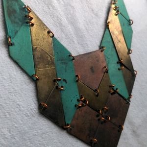 ♥️ Turquoise brass mosaic metal statement necklace